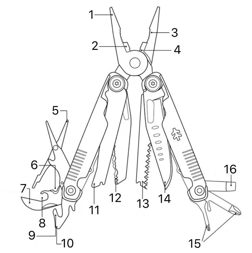 Swiss+Tech Couteau de Poche Pliant 16-en-1 : Multitool Compact pour Camping et Survie