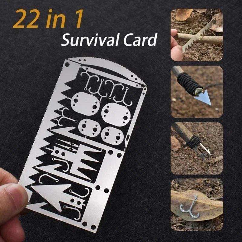 Carte d’Outils de Survie 22 en 1 – Compacte et Multifonctionnelle pour Outdoor et Urgences