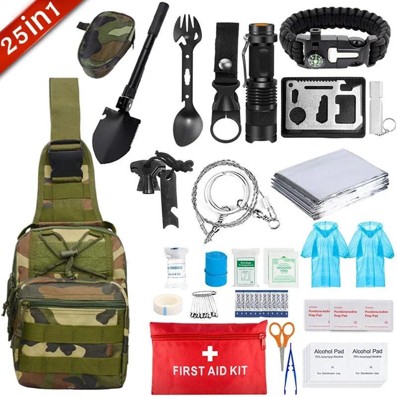 Kit de Survie Multifonctionnel 25-en-1 - Équipement Complet pour Camping et Urgences - Variante