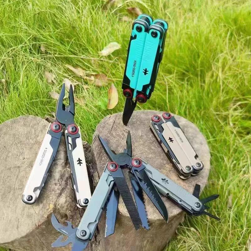 Swiss+Tech Couteau de Poche Pliant 16-en-1 : Multitool Compact pour Camping et Survie