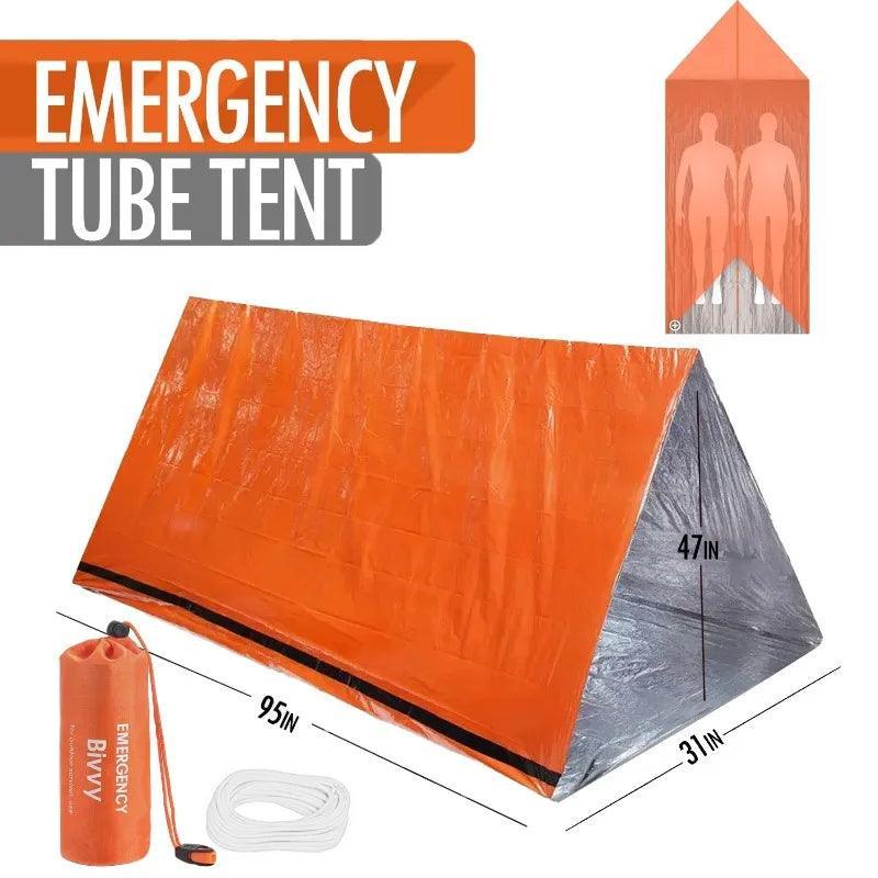 Kit de Tente de Survie d’Urgence – Tube Mylar, Sac de Couchage et Couverture Thermique