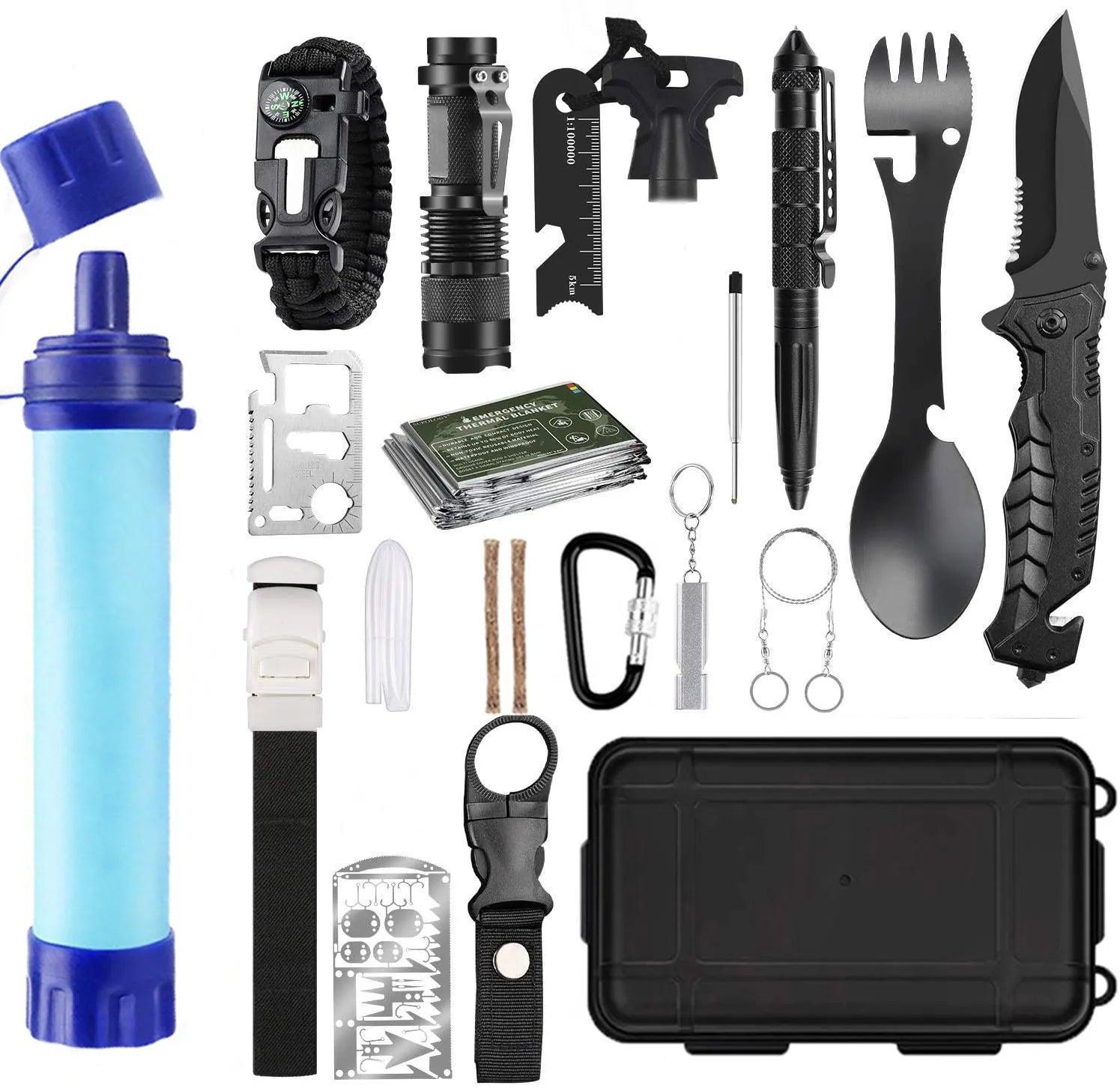 Kit de Survie d’Urgence Militaire 23-en-1 avec Filtre à Eau – Idéal pour Camping et Randonnée - Variante