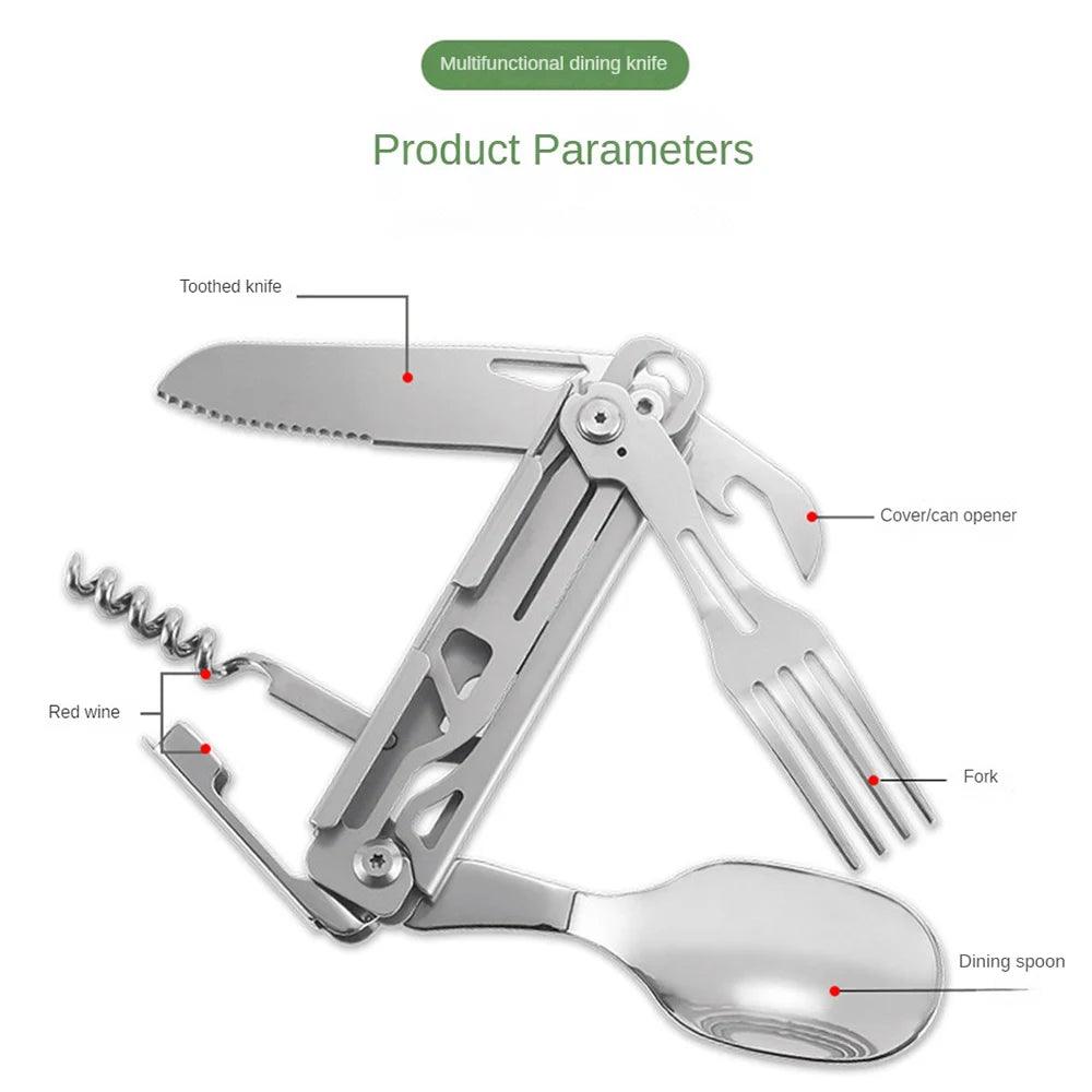 Couteau de Poche Multi-Outils avec Fourchette et Cuillère – Survie et Camping