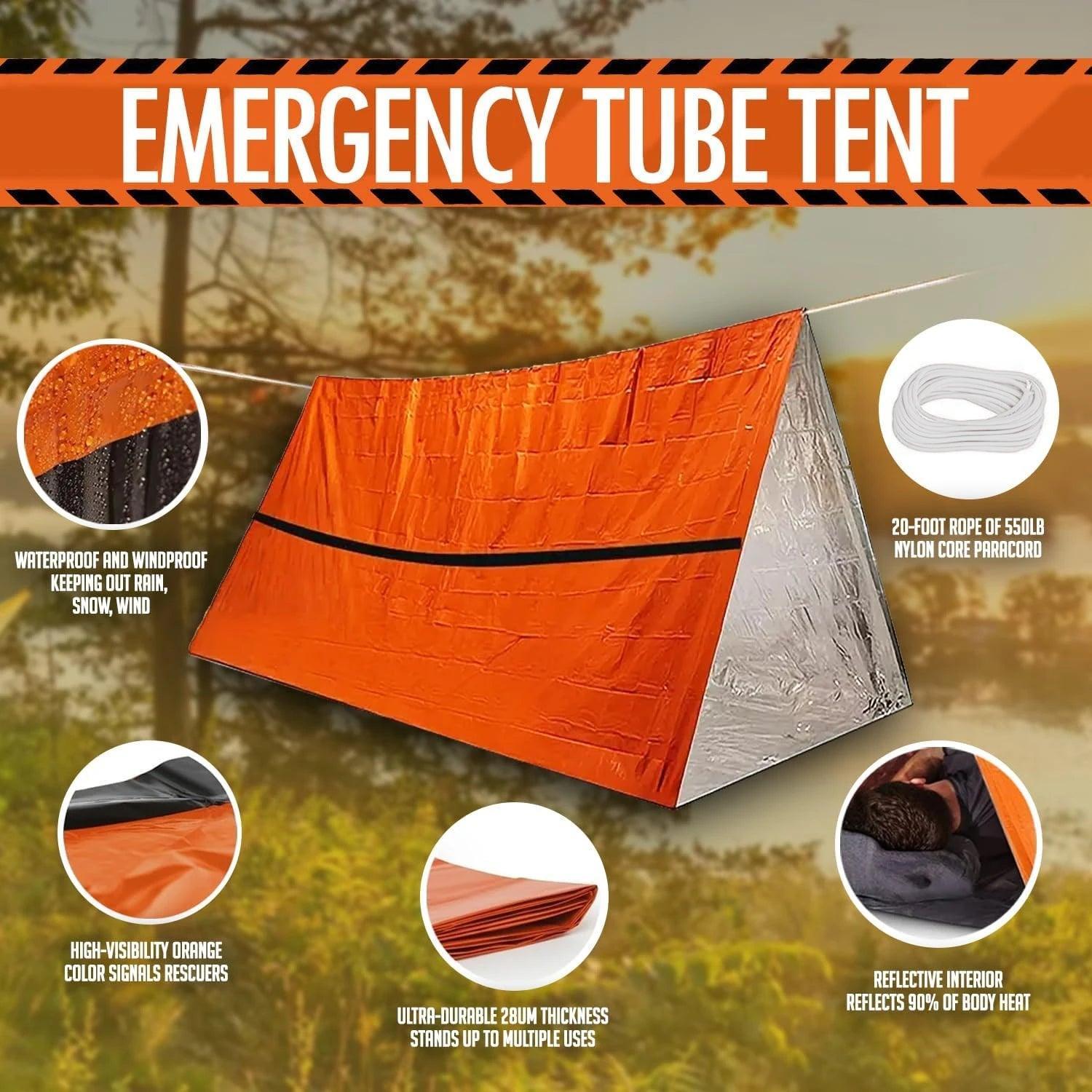 Kit de Tente de Survie d’Urgence – Tube Mylar, Sac de Couchage et Couverture Thermique