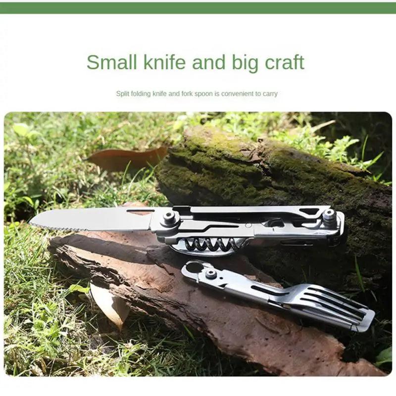 Couteau de Poche Multi-Outils avec Fourchette et Cuillère – Survie et Camping