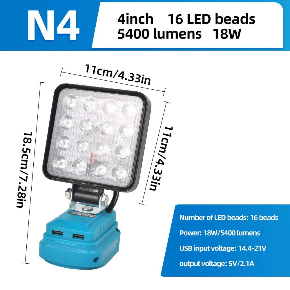 Projecteur de Travail LED Portable avec Port USB - Compatible Batterie Makita 18V - Variante