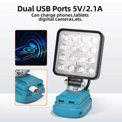 Projecteur de Travail LED Portable avec Port USB - Compatible Batterie Makita 18V