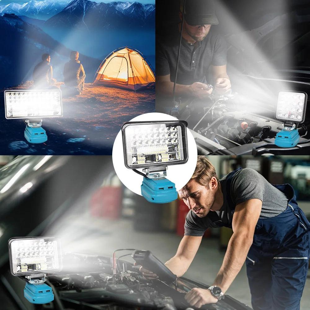 Projecteur de Travail LED Portable avec Port USB - Compatible Batterie Makita 18V