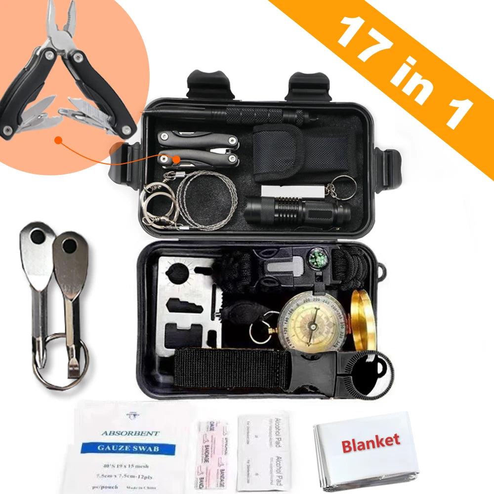 Kit de Survie Militaire 17-en-1 - Mini Outils de Camping