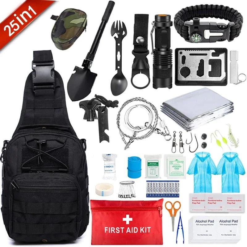 Kit de Survie Multifonctionnel 25-en-1 - Équipement Complet pour Camping et Urgences - Variante