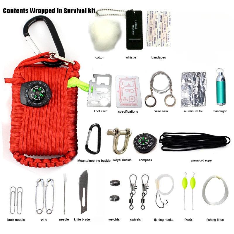 Kit d'Équipement de Survie Extérieur - Premiers Soins, Camping et Randonnée - Variante