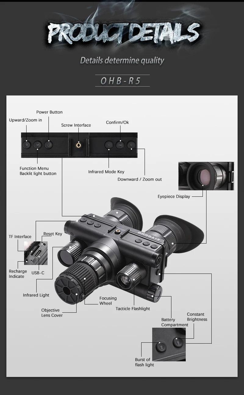 Jumelles Numériques OHB R5 1080p HD - Vision Nocturne Longue Portée 600m