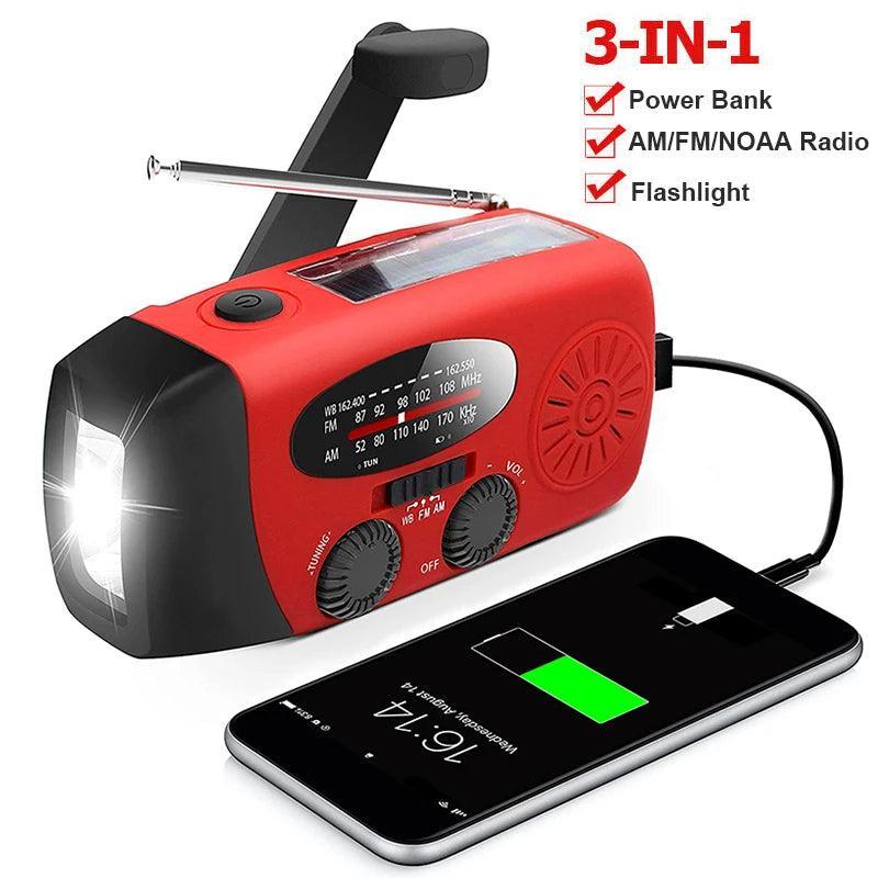 Radio Météo Portable Multifonctionnelle – Lampe de Poche LED et Charge Solaire