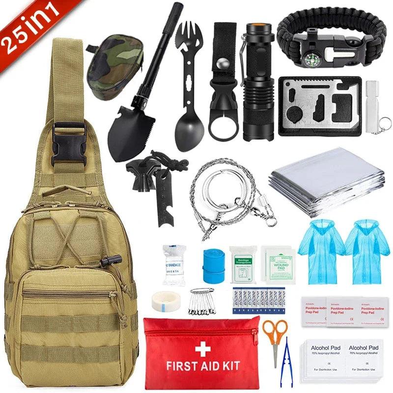 Kit de Survie Multifonctionnel 25-en-1 - Équipement Complet pour Camping et Urgences - Variante