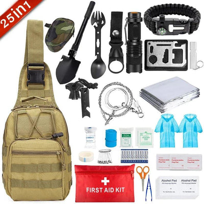 Kit de Survie Multifonctionnel 25-en-1 - Équipement Complet pour Camping et Urgences - Variante