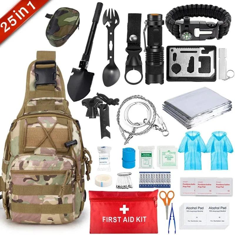 Kit de Survie Multifonctionnel 25-en-1 - Équipement Complet pour Camping et Urgences