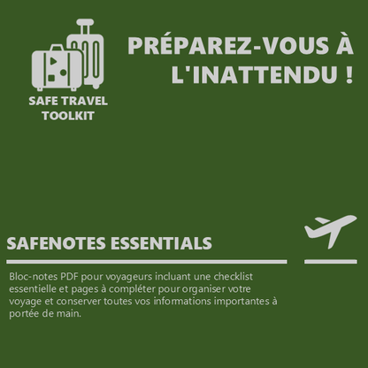 'SafeNotes Essentials' Bloc-notes PDF essentiel pour les voyageurs