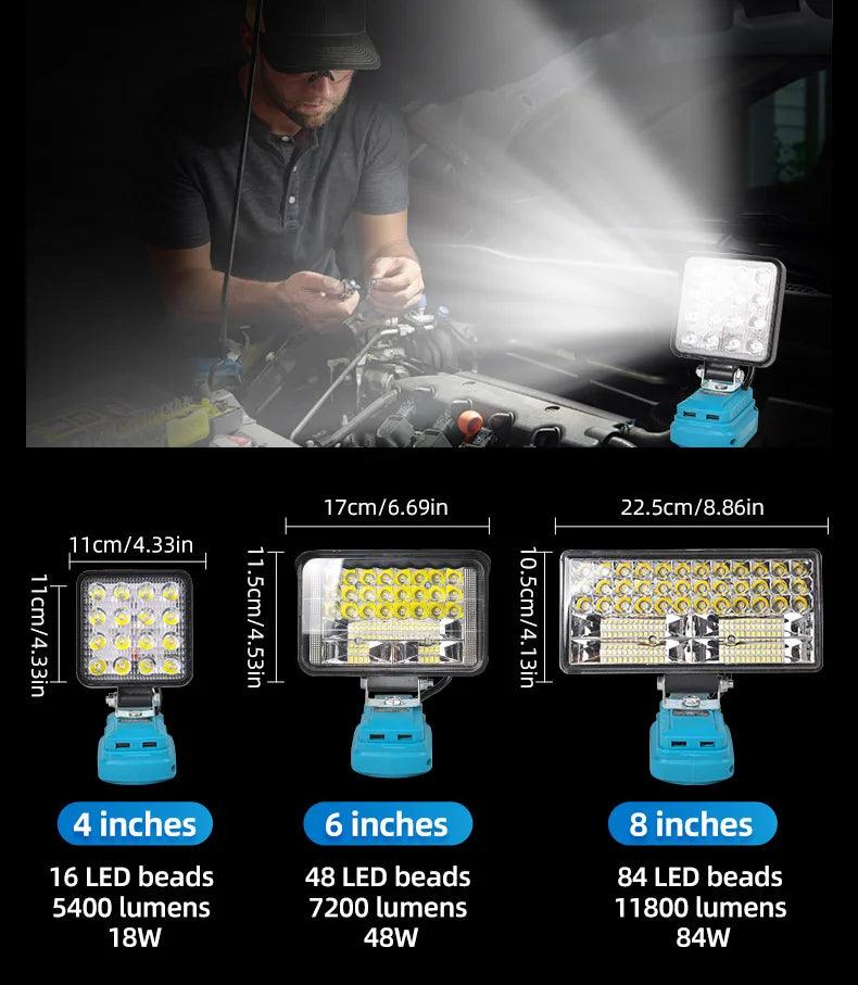 Projecteur de Travail LED Portable avec Port USB - Compatible Batterie Makita 18V