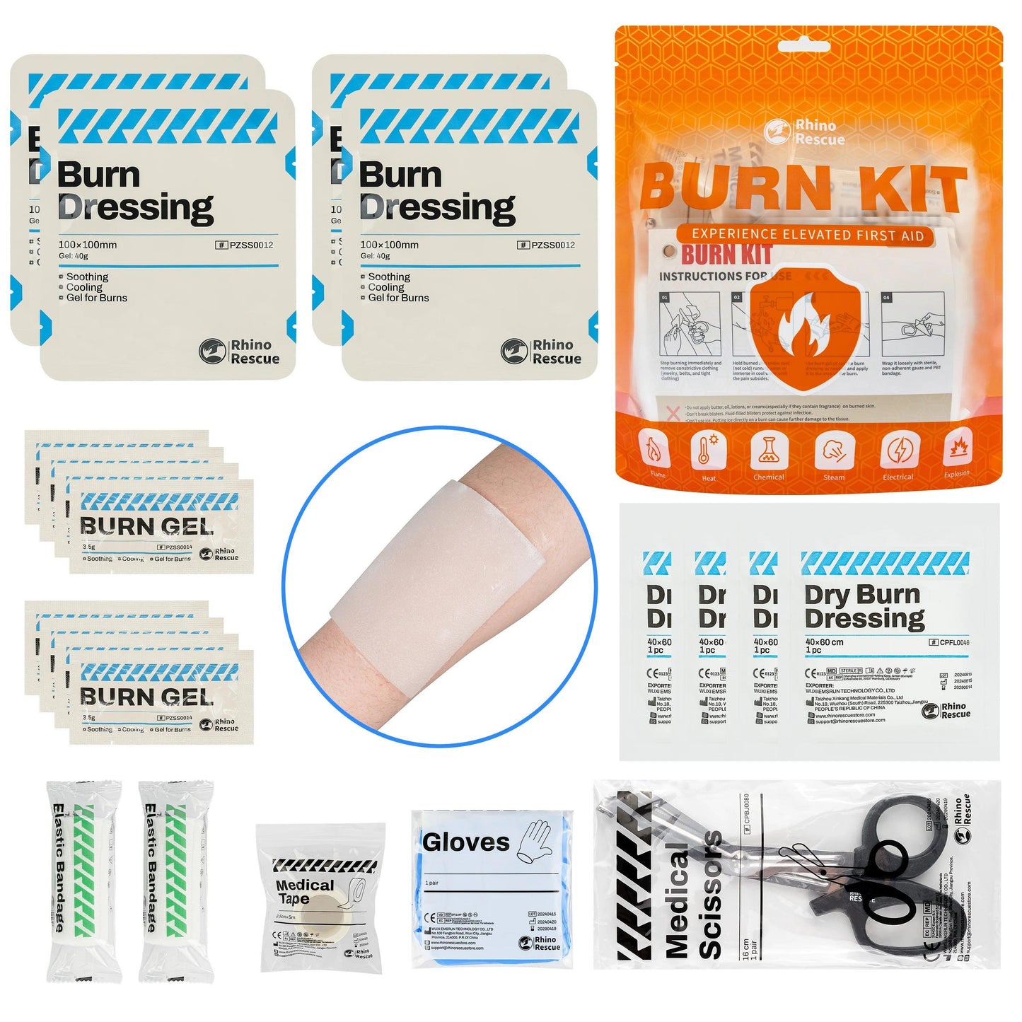 Rhino Rescue – Kit de Soins Contre les Brûlures avec Pansements et Gel Rafraîchissant