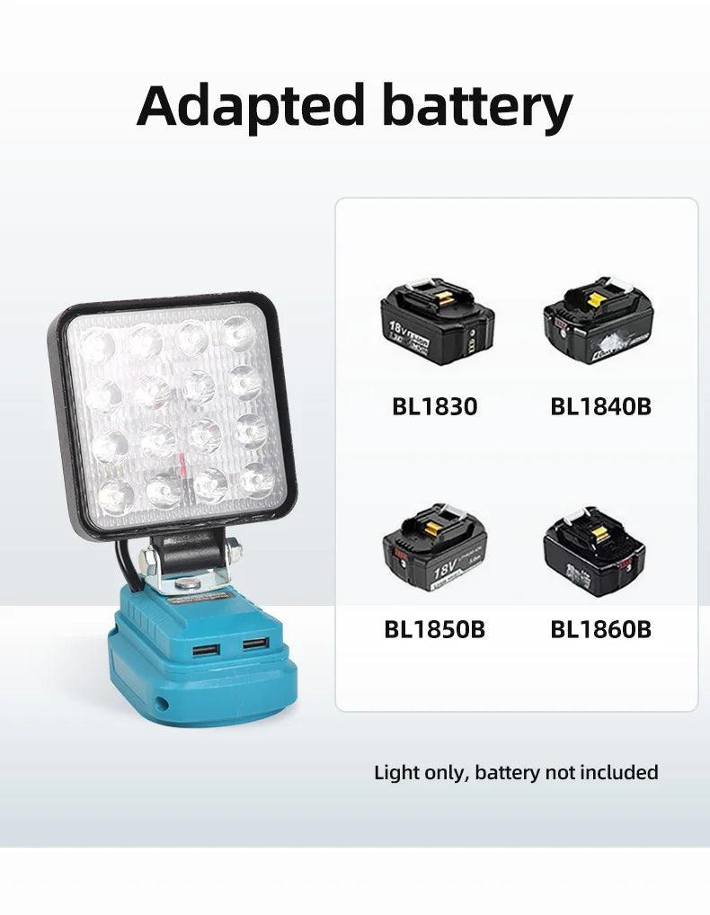 Projecteur de Travail LED Portable avec Port USB - Compatible Batterie Makita 18V