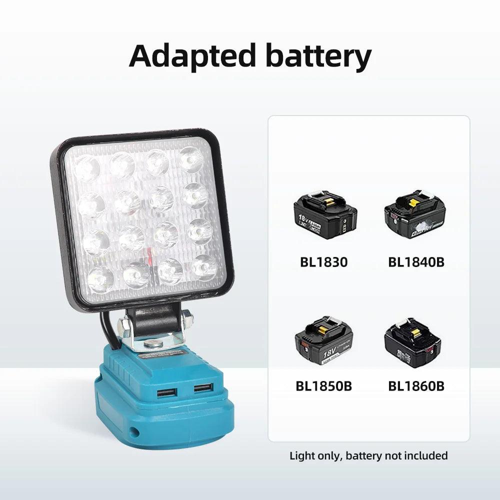 Projecteur de Travail LED Portable avec Port USB - Compatible Batterie Makita 18V