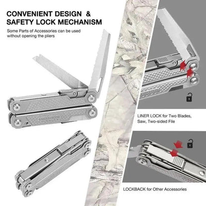 Swiss+Tech Couteau de Poche Multi-Outils 15 en 1 - Survie, Camping et Plein Air