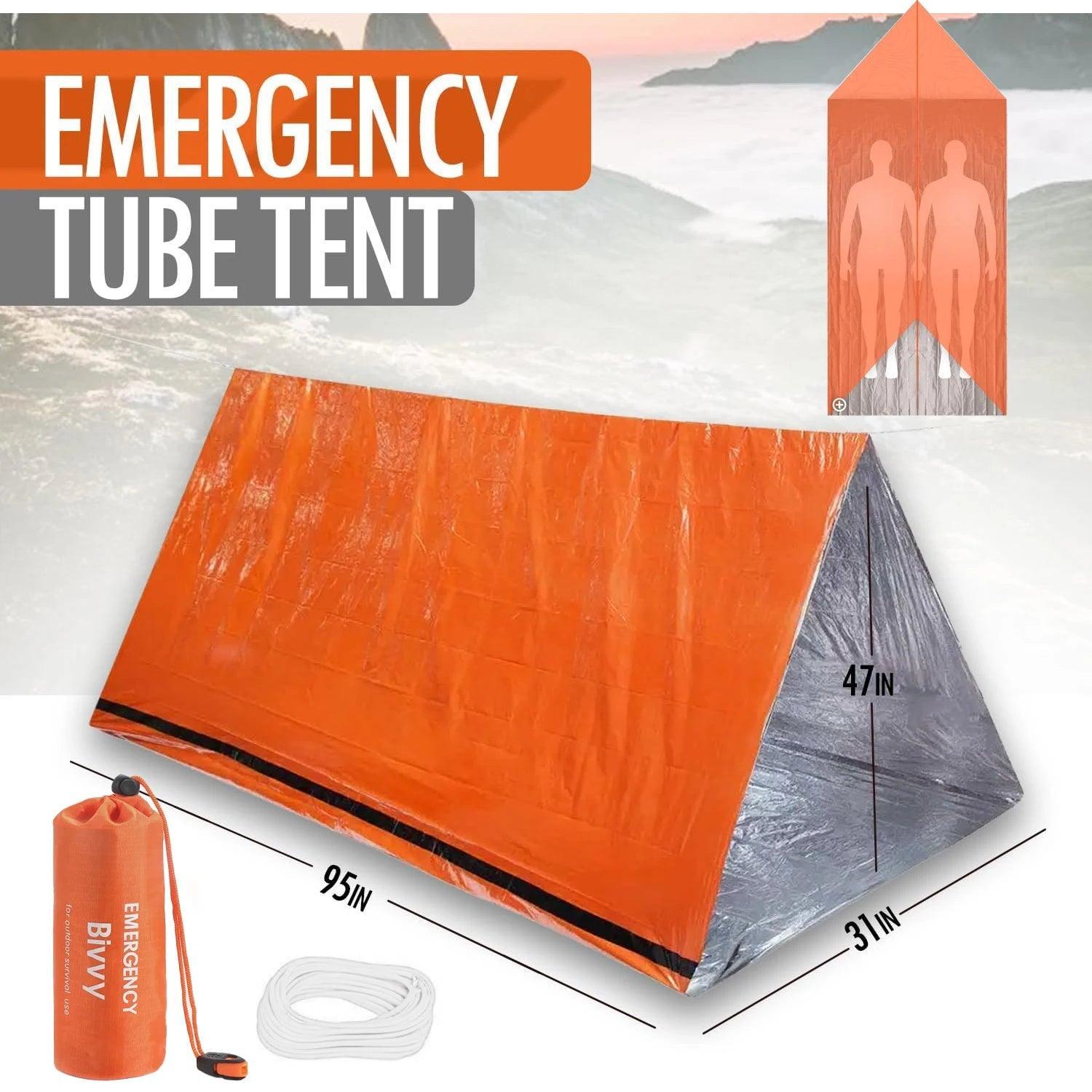 Kit de Tente de Survie d’Urgence – Tube Mylar, Sac de Couchage et Couverture Thermique