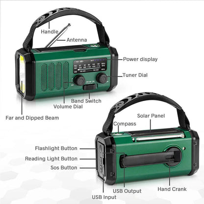 Radio d’Urgence Solaire à Manivelle – Lampe de Poche et Banque d’Alimentation