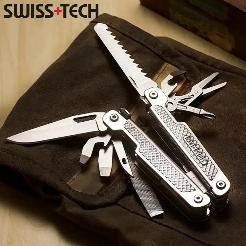 Swiss+Tech Couteau de Poche Multi-Outils 15 en 1 - Survie, Camping et Plein Air